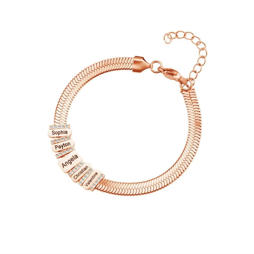 Flat snake bone chain diamond engraving bracelet - Blade & Thread
