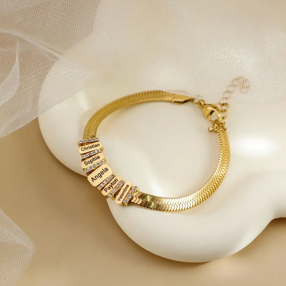 Flat snake bone chain diamond engraving bracelet - Blade & Thread