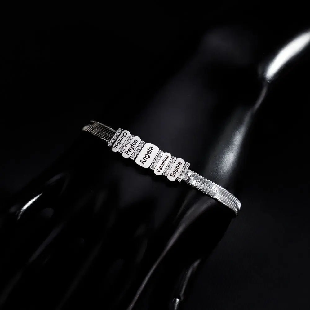 Flat snake bone chain diamond engraving bracelet - Blade & Thread