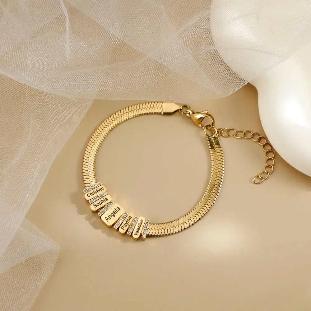 Flat snake bone chain diamond engraving bracelet - Blade & Thread