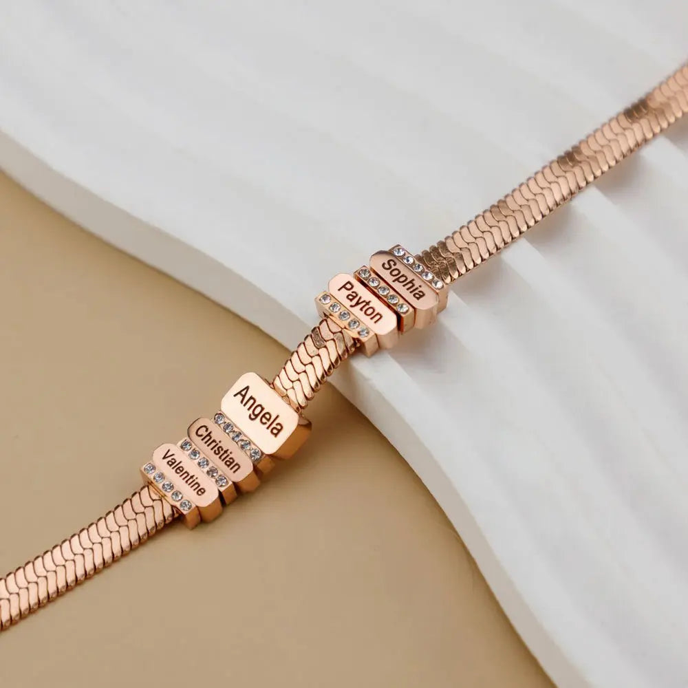 Flat snake bone chain diamond engraving bracelet - Blade & Thread