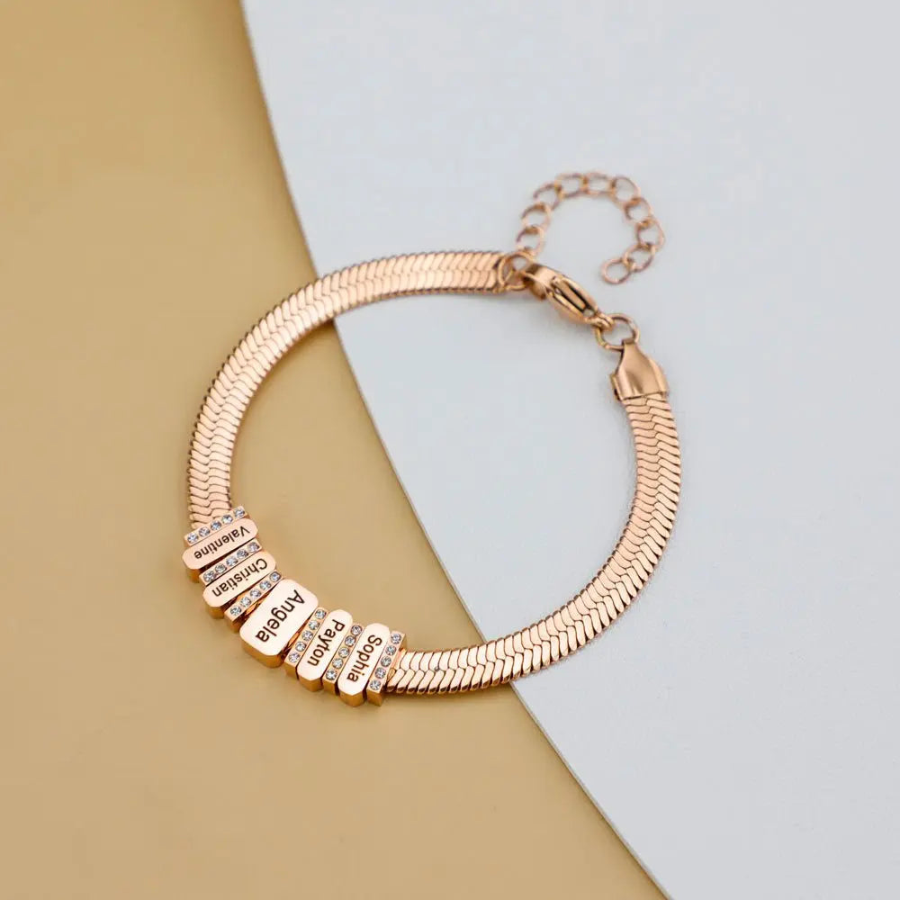 Flat snake bone chain diamond engraving bracelet - Blade & Thread