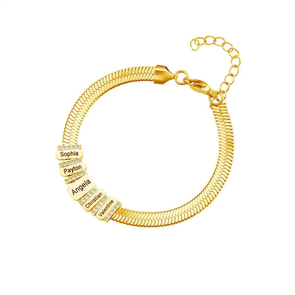Flat snake bone chain diamond engraving bracelet - Blade & Thread