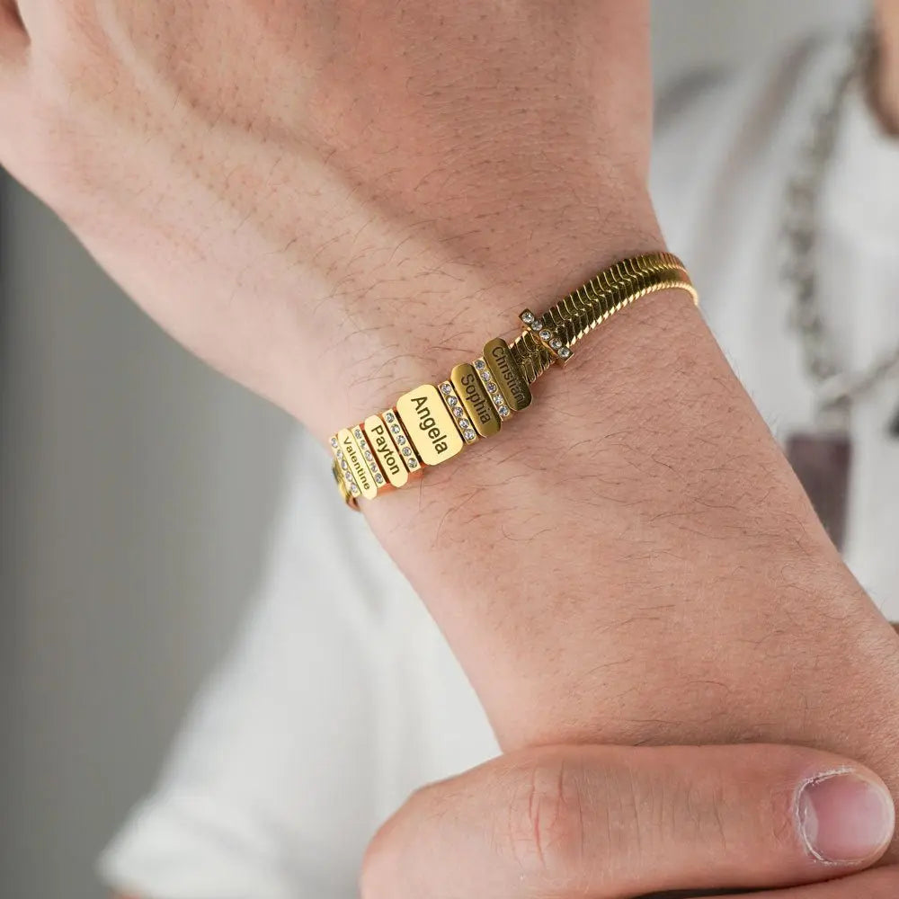 Flat snake bone chain diamond engraving bracelet - Blade & Thread