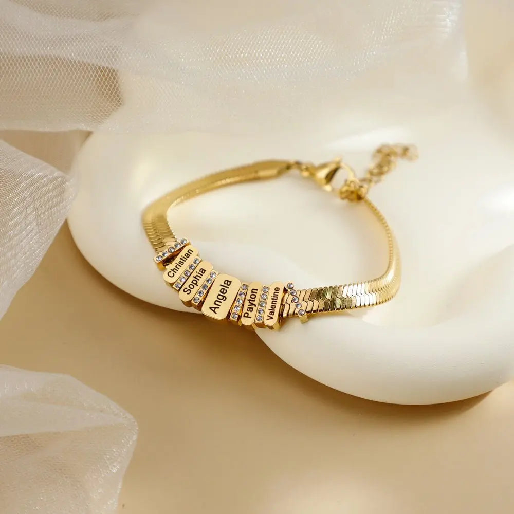 Flat snake bone chain diamond engraving bracelet - Blade & Thread