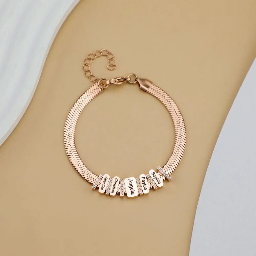 Flat snake bone chain diamond engraving bracelet - Blade & Thread