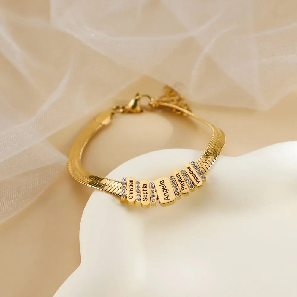 Flat snake bone chain diamond engraving bracelet - Blade & Thread