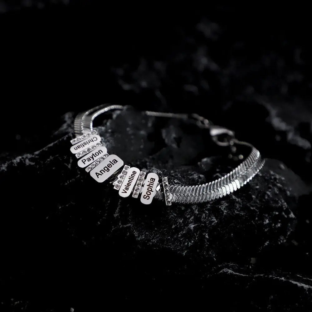 Flat snake bone chain diamond engraving bracelet - Blade & Thread