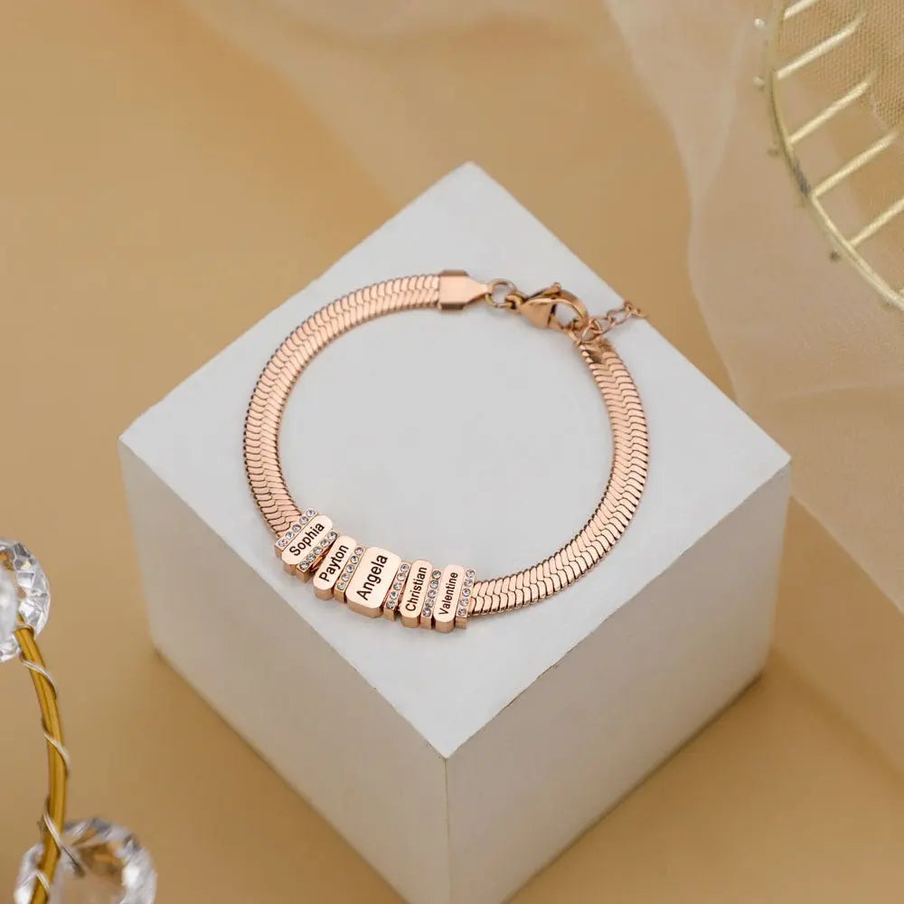 Flat snake bone chain diamond engraving bracelet - Blade & Thread