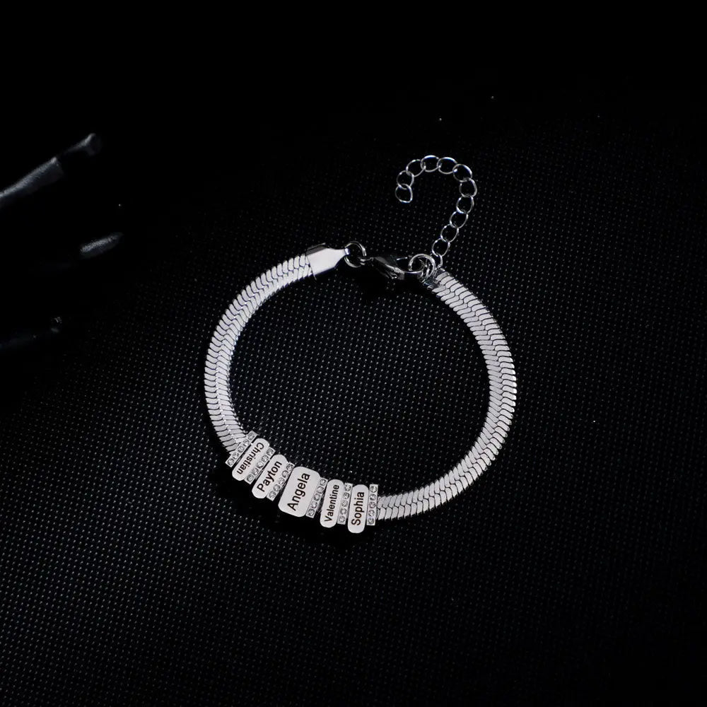 Flat snake bone chain diamond engraving bracelet - Blade & Thread