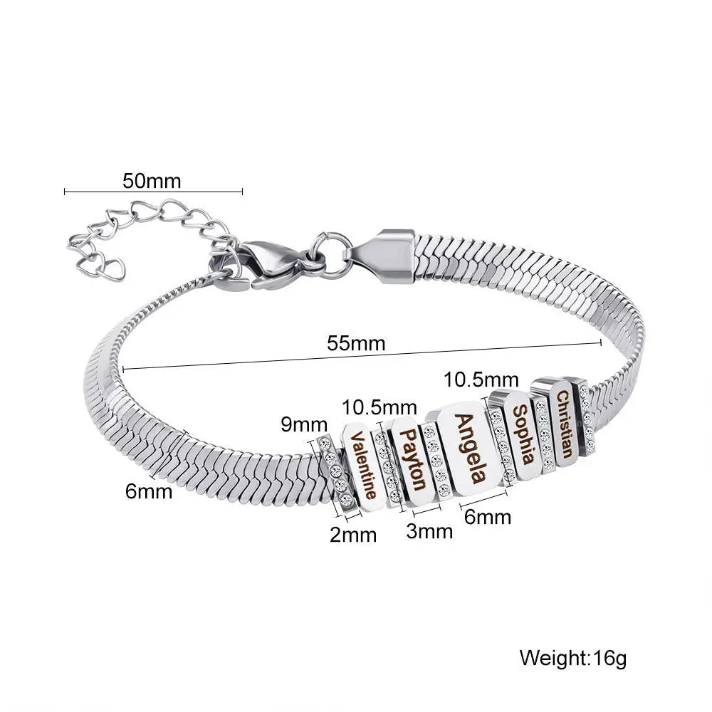 Flat snake bone chain diamond engraving bracelet - Blade & Thread