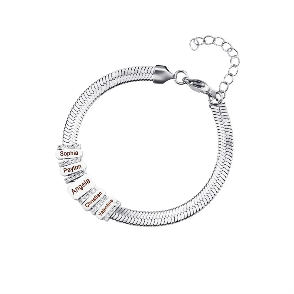 Flat snake bone chain diamond engraving bracelet - Blade & Thread