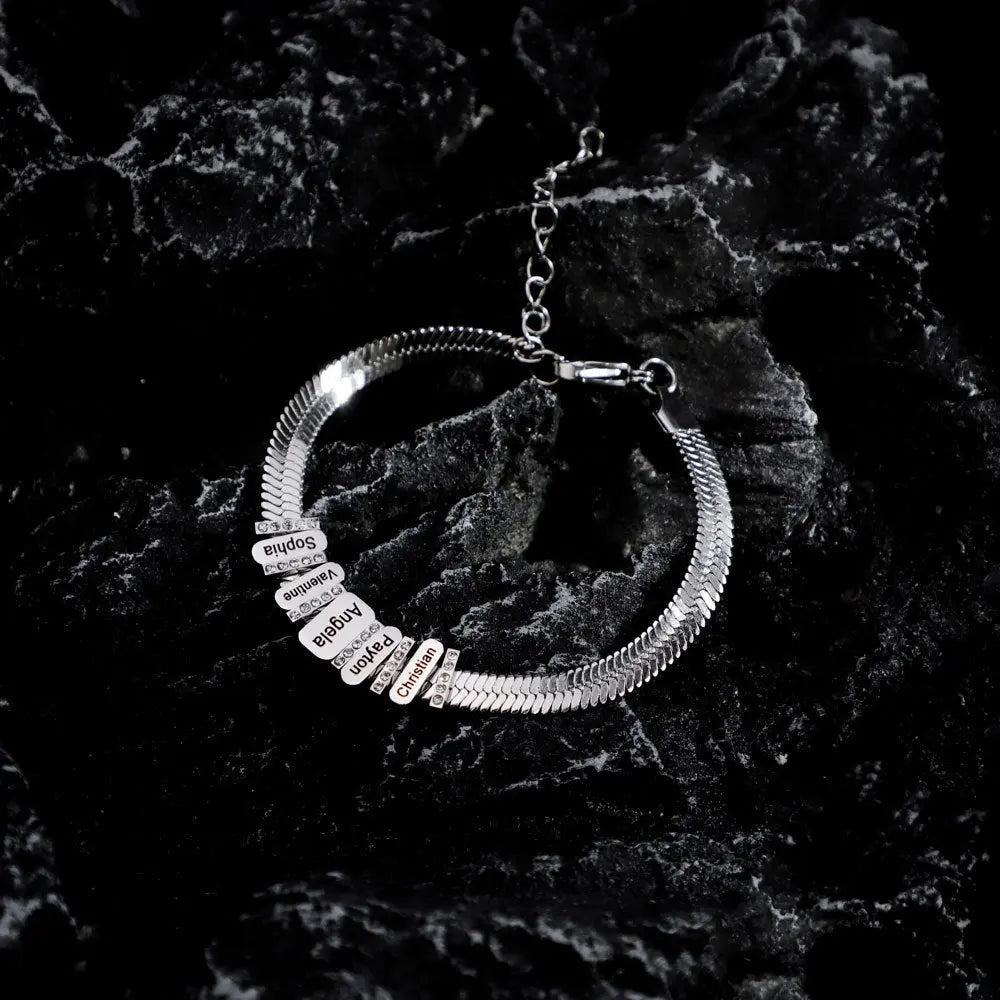 Flat snake bone chain diamond engraving bracelet - Blade & Thread