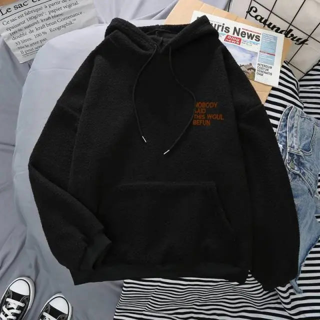 Fleece Hoodies Fashion Autumn Winter Thick Letter Embroidery - Blade & Thread