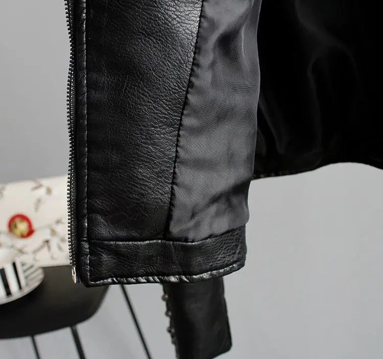 Floral Print Embroidery Faux Soft Leather Jacket Women Pu Motorcycle Coat - Blade & Thread