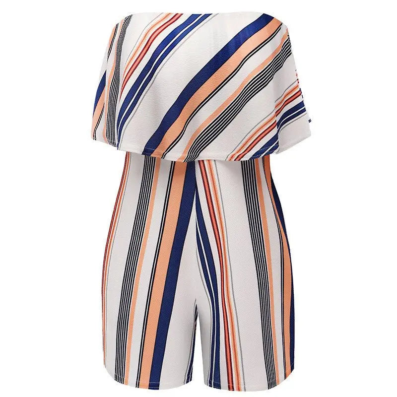 Floral Print Ruffles Strapless Rompers Summer Pleated Chest Wrapped Playsuits Womens Jumpsuit - Blade & Thread