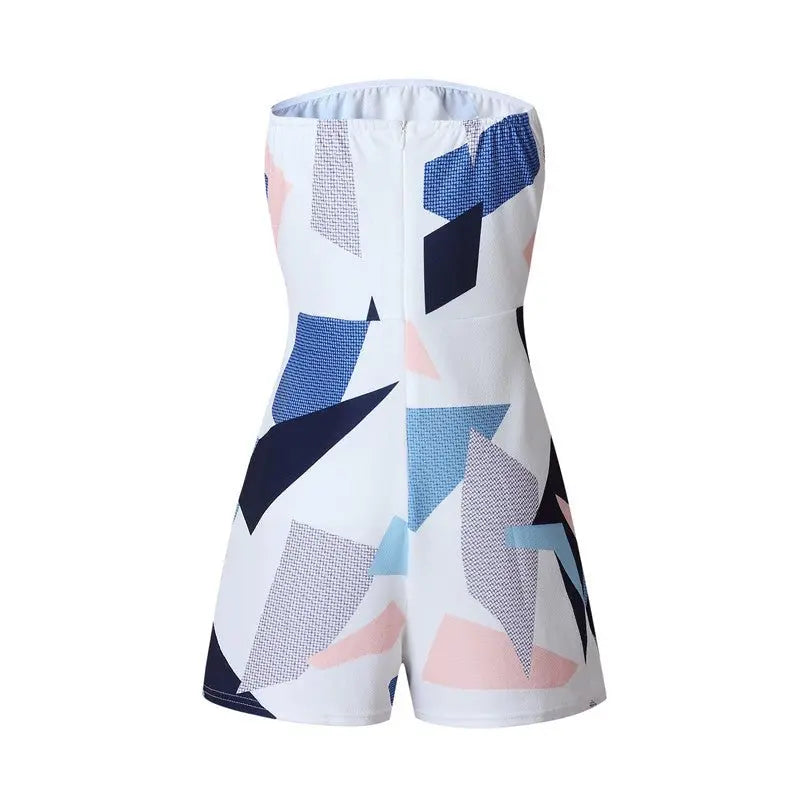 Floral Print Ruffles Strapless Rompers Summer Pleated Chest Wrapped Playsuits Womens Jumpsuit - Blade & Thread