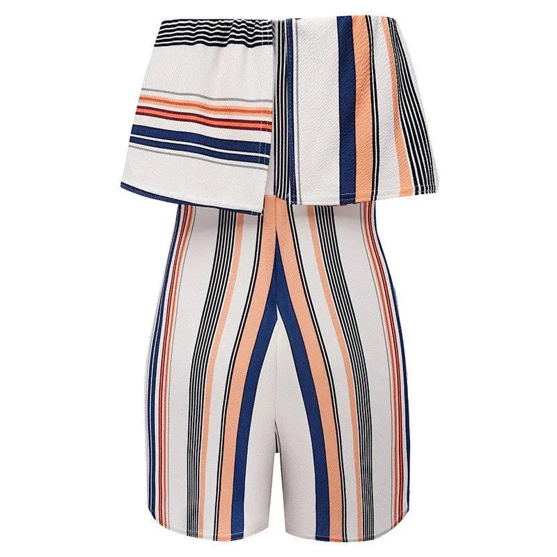 Floral Print Ruffles Strapless Rompers Summer Pleated Chest Wrapped Playsuits Womens Jumpsuit - Blade & Thread
