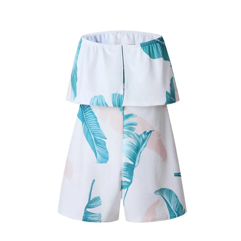 Floral Print Ruffles Strapless Rompers Summer Pleated Chest Wrapped Playsuits Womens Jumpsuit - Blade & Thread