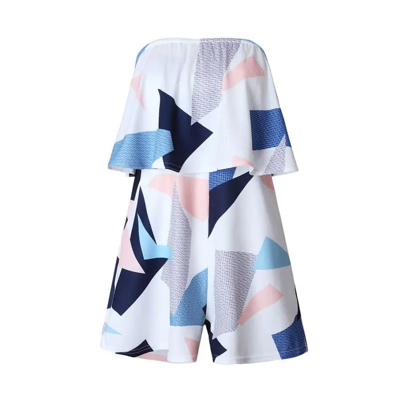 Floral Print Ruffles Strapless Rompers Summer Pleated Chest Wrapped Playsuits Womens Jumpsuit - Blade & Thread
