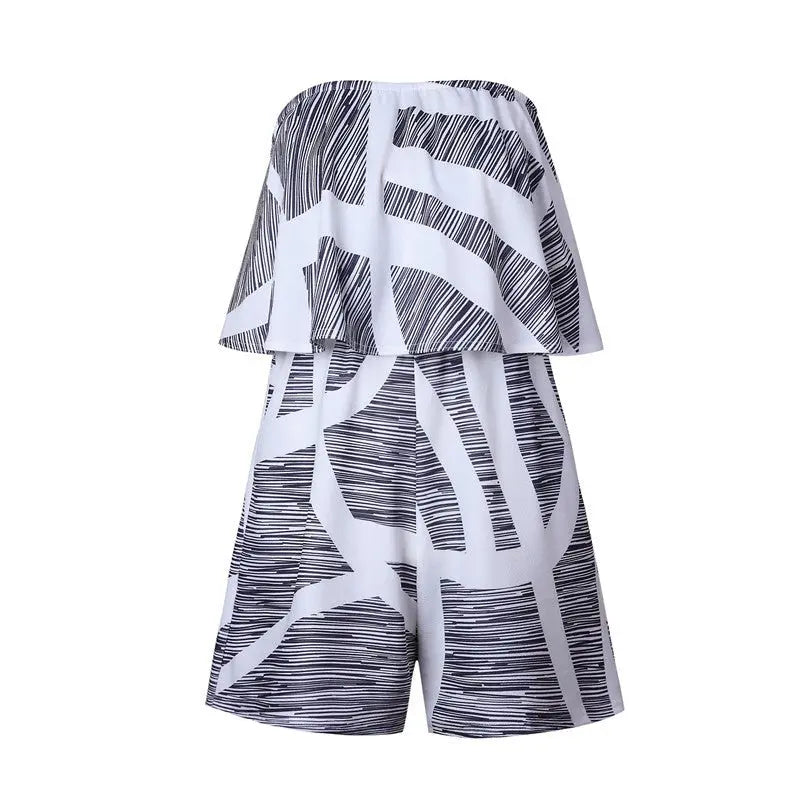 Floral Print Ruffles Strapless Rompers Summer Pleated Chest Wrapped Playsuits Womens Jumpsuit - Blade & Thread