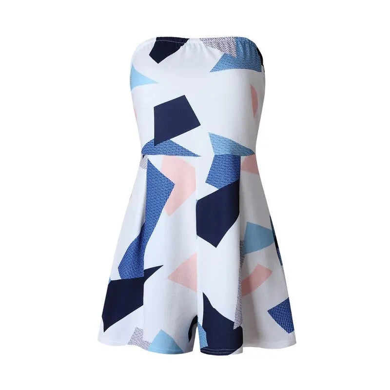 Floral Print Ruffles Strapless Rompers Summer Pleated Chest Wrapped Playsuits Womens Jumpsuit - Blade & Thread