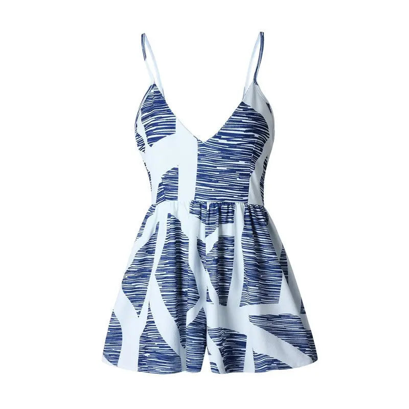 Floral Print Ruffles Strapless Rompers Summer Pleated Chest Wrapped Playsuits Womens Jumpsuit - Blade & Thread