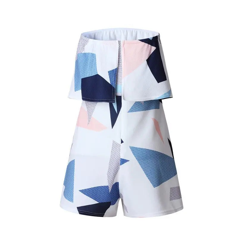 Floral Print Ruffles Strapless Rompers Summer Pleated Chest Wrapped Playsuits Womens Jumpsuit - Blade & Thread
