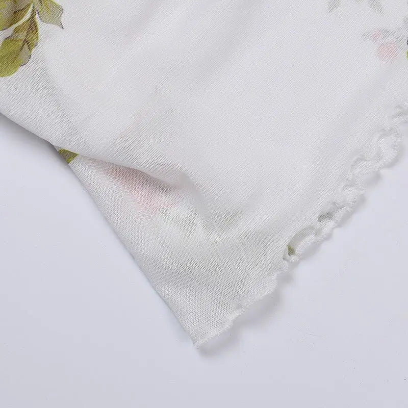 Floral Print Women Mesh Strap Mini Dress Ruched Bodycon Sexy Streetwear Summer Clothes - Blade & Thread
