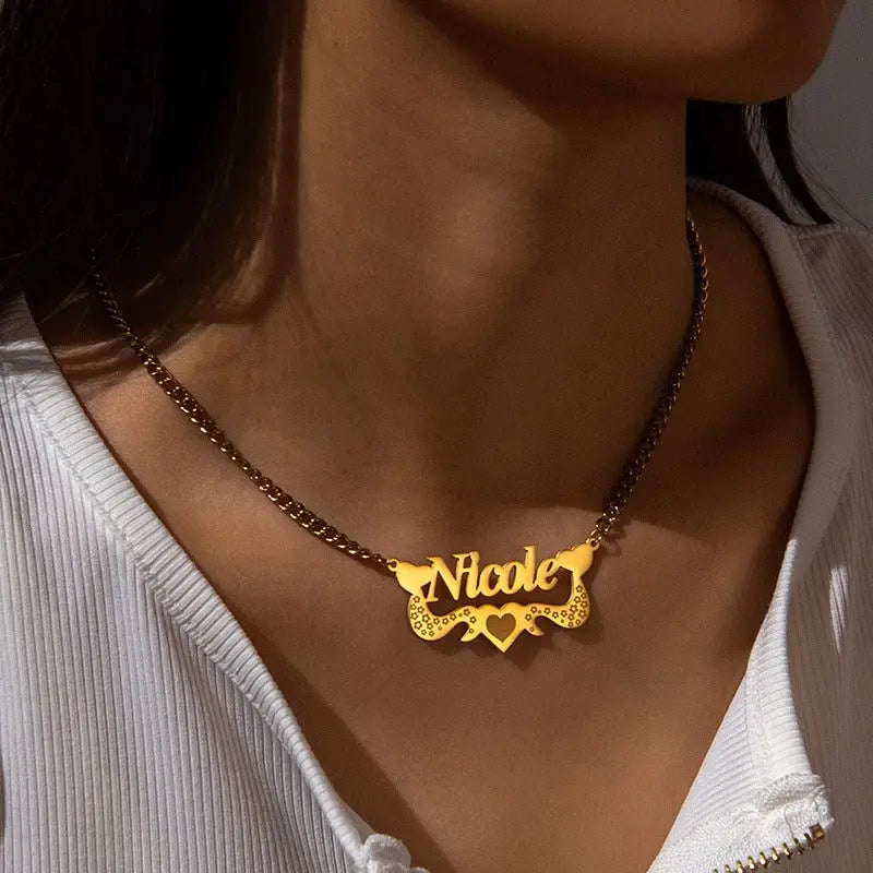 Flower Love Customized Name Necklace Laser Marked Clavicle Chain - Blade & Thread