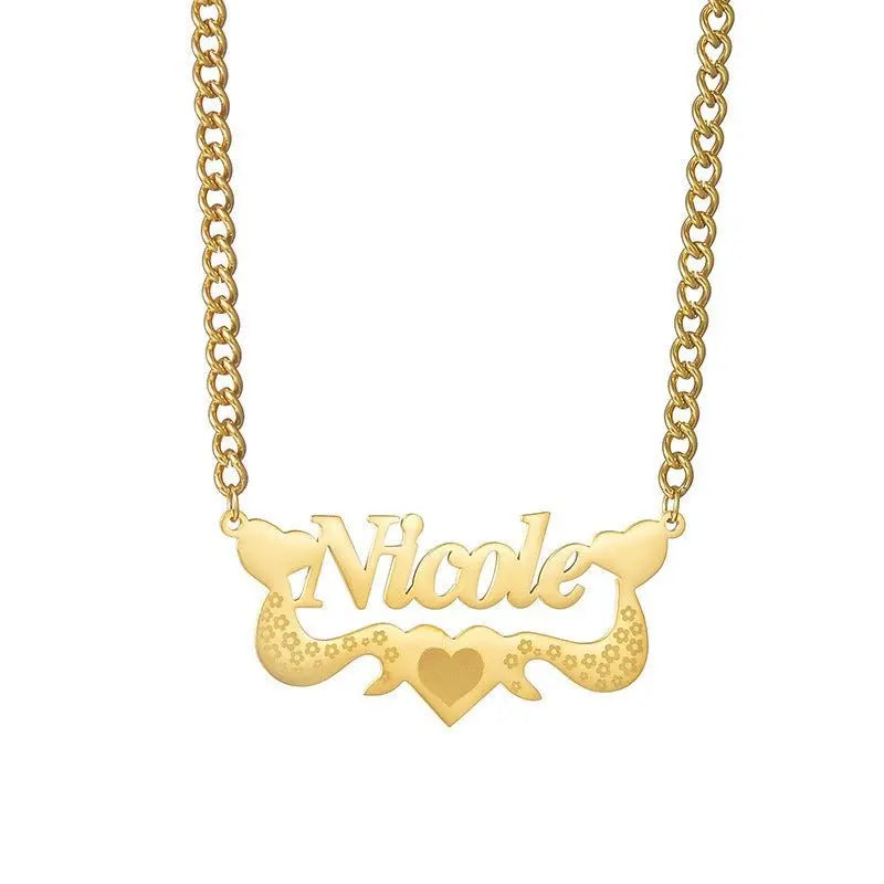 Flower Love Customized Name Necklace Laser Marked Clavicle Chain - Blade & Thread