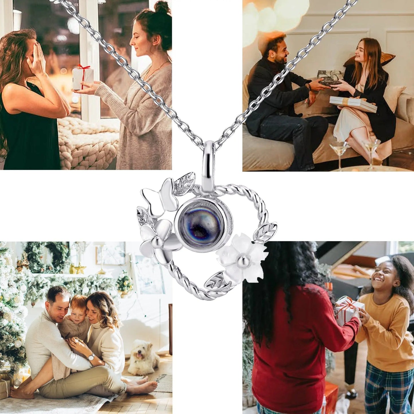 Flowers that can be customized for photos Personalized Projection Photo Necklace - Blade & Thread