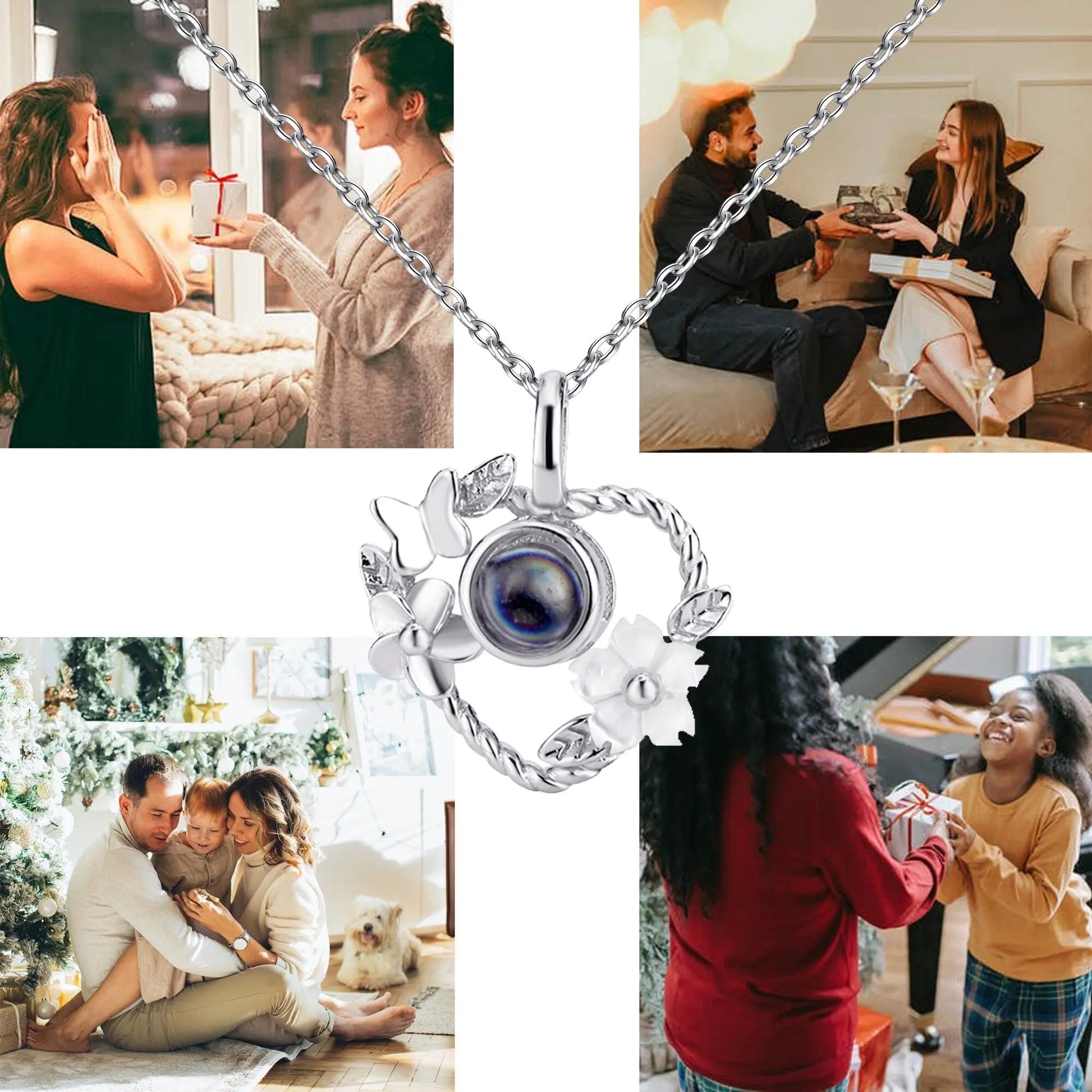 Flowers that can be customized for photos Personalized Projection Photo Necklace - Blade & Thread