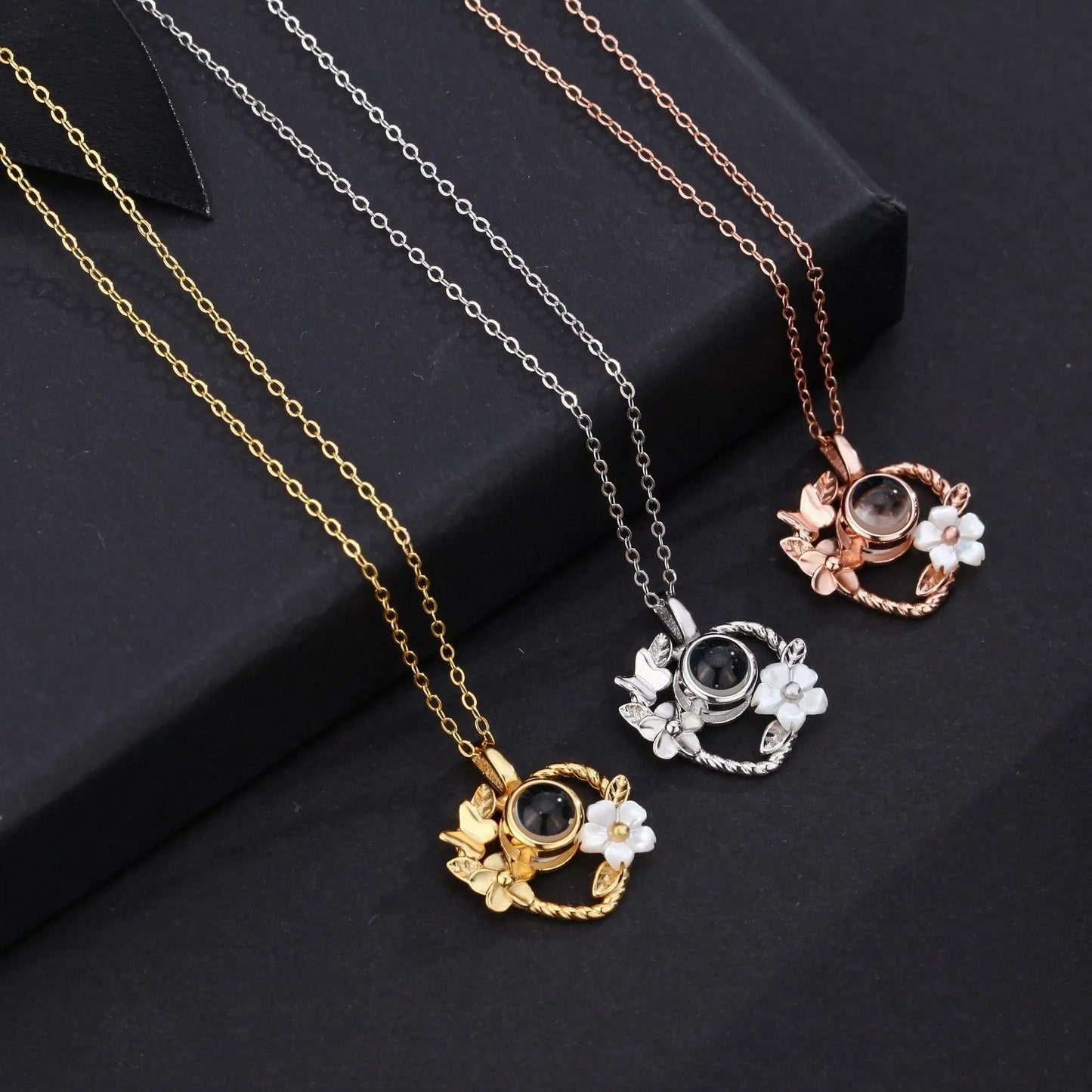Flowers that can be customized for photos Personalized Projection Photo Necklace - Blade & Thread