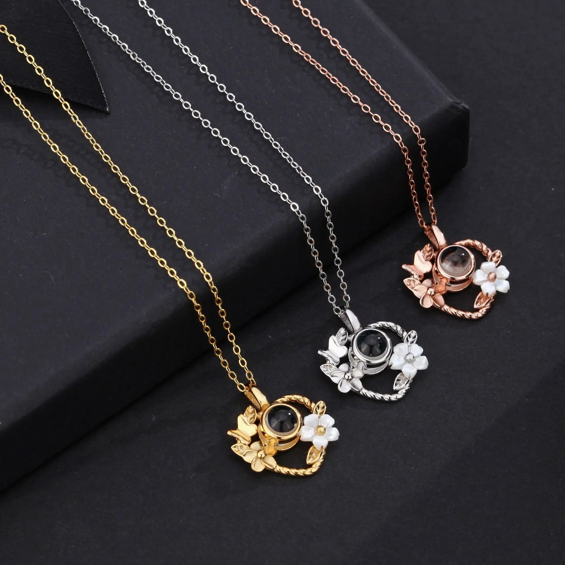 Flowers that can be customized for photos Personalized Projection Photo Necklace - Blade & Thread