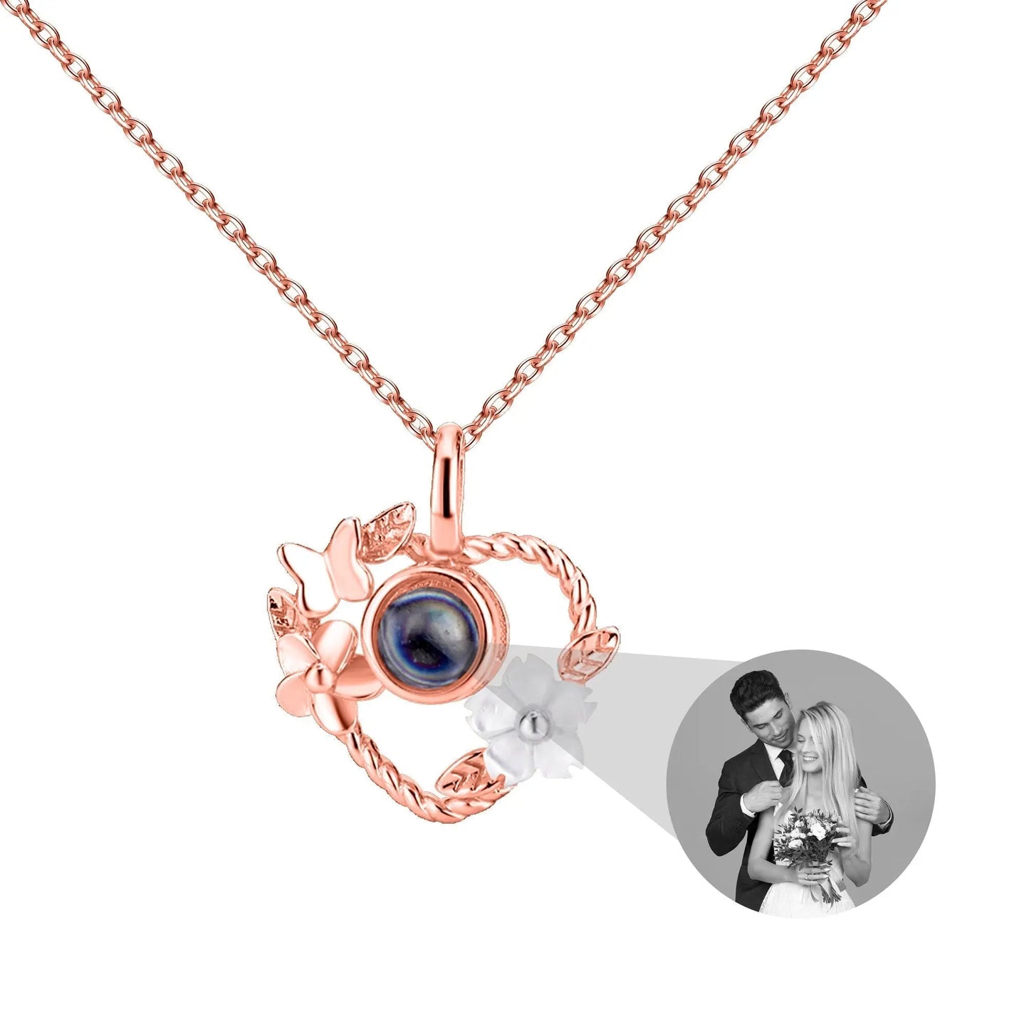 Flowers that can be customized for photos Personalized Projection Photo Necklace - Blade & Thread