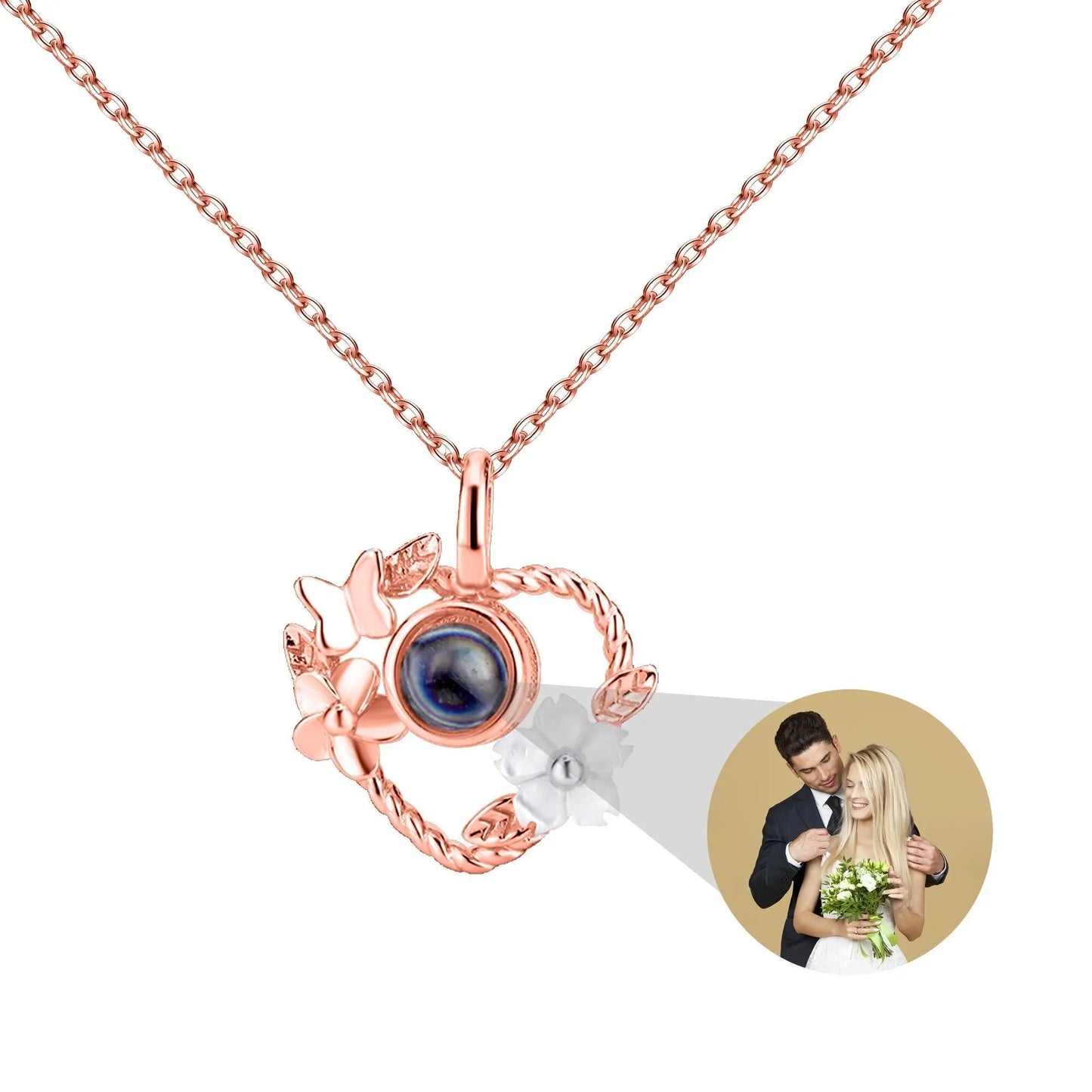 Flowers that can be customized for photos Personalized Projection Photo Necklace - Blade & Thread
