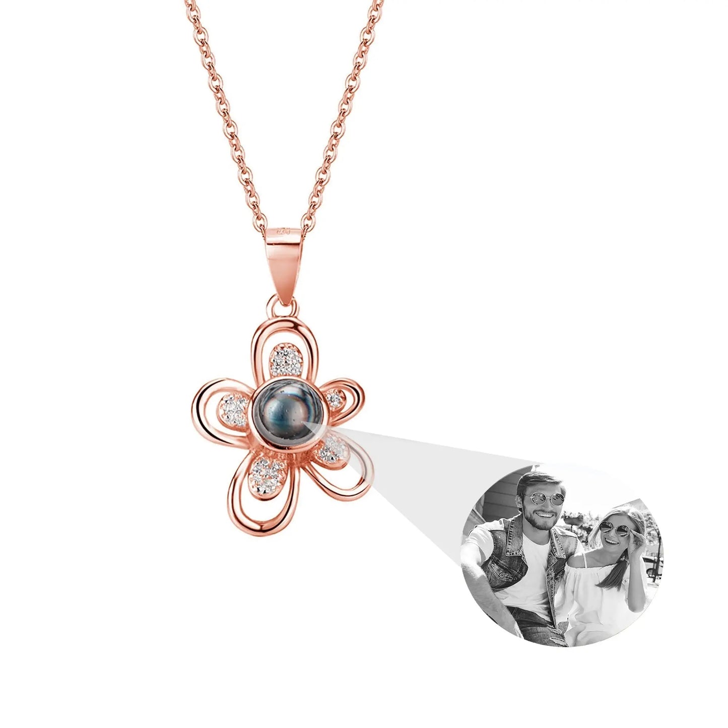 Flowers that can be customized for photos Projection Necklace Pendant Jewelry - Blade & Thread