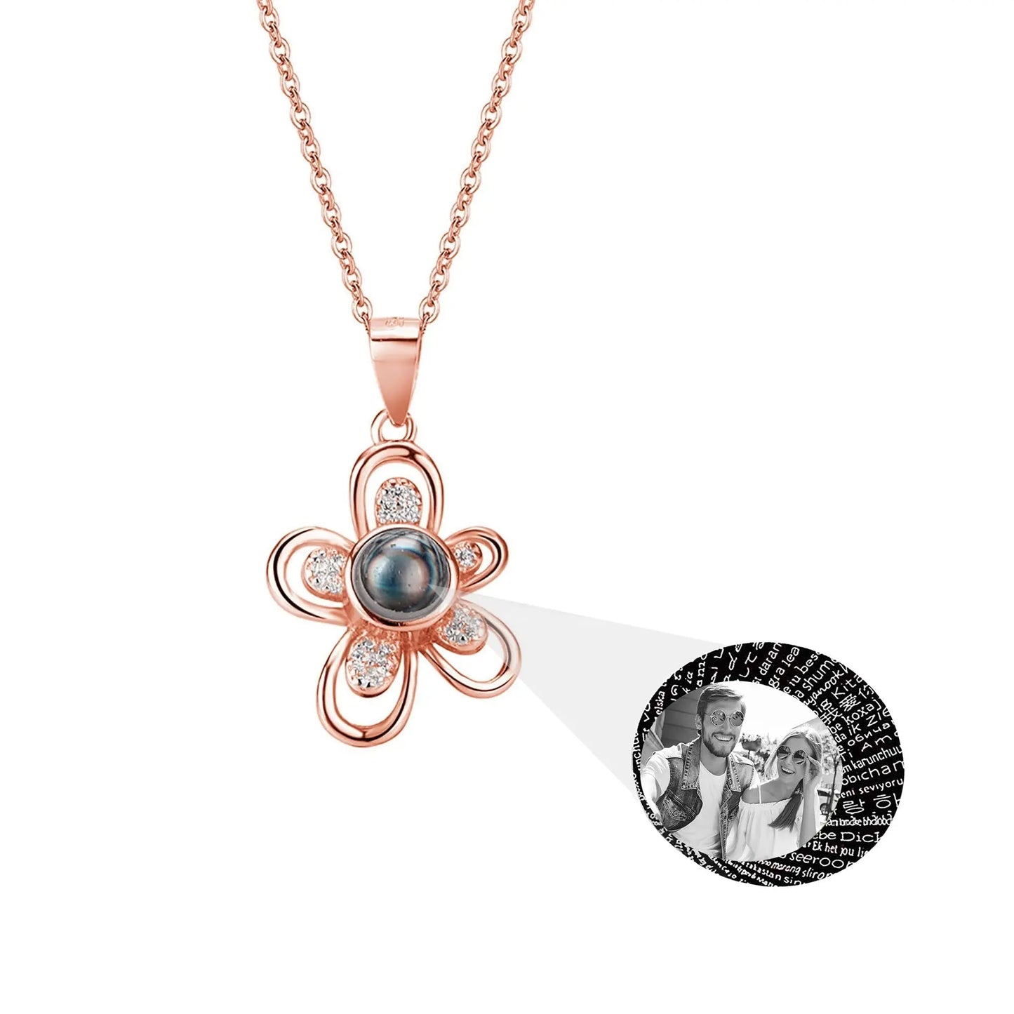 Flowers that can be customized for photos Projection Necklace Pendant Jewelry - Blade & Thread