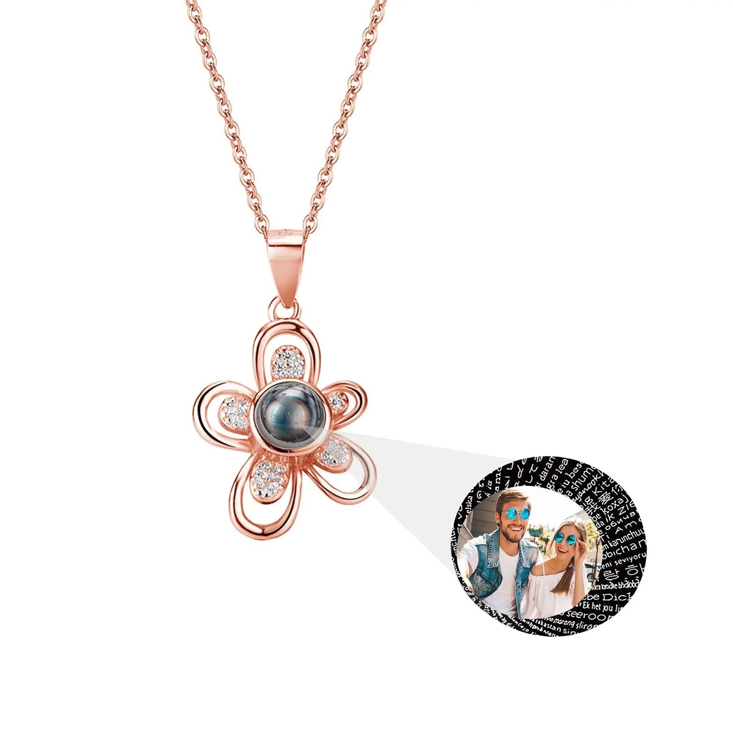 Flowers that can be customized for photos Projection Necklace Pendant Jewelry - Blade & Thread