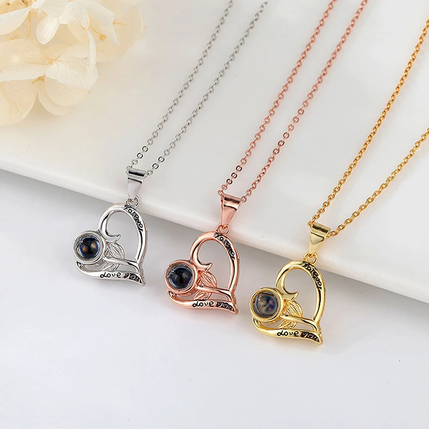 Flowers that can be customized for photos Projection Necklace Pendant Jewelry - Blade & Thread