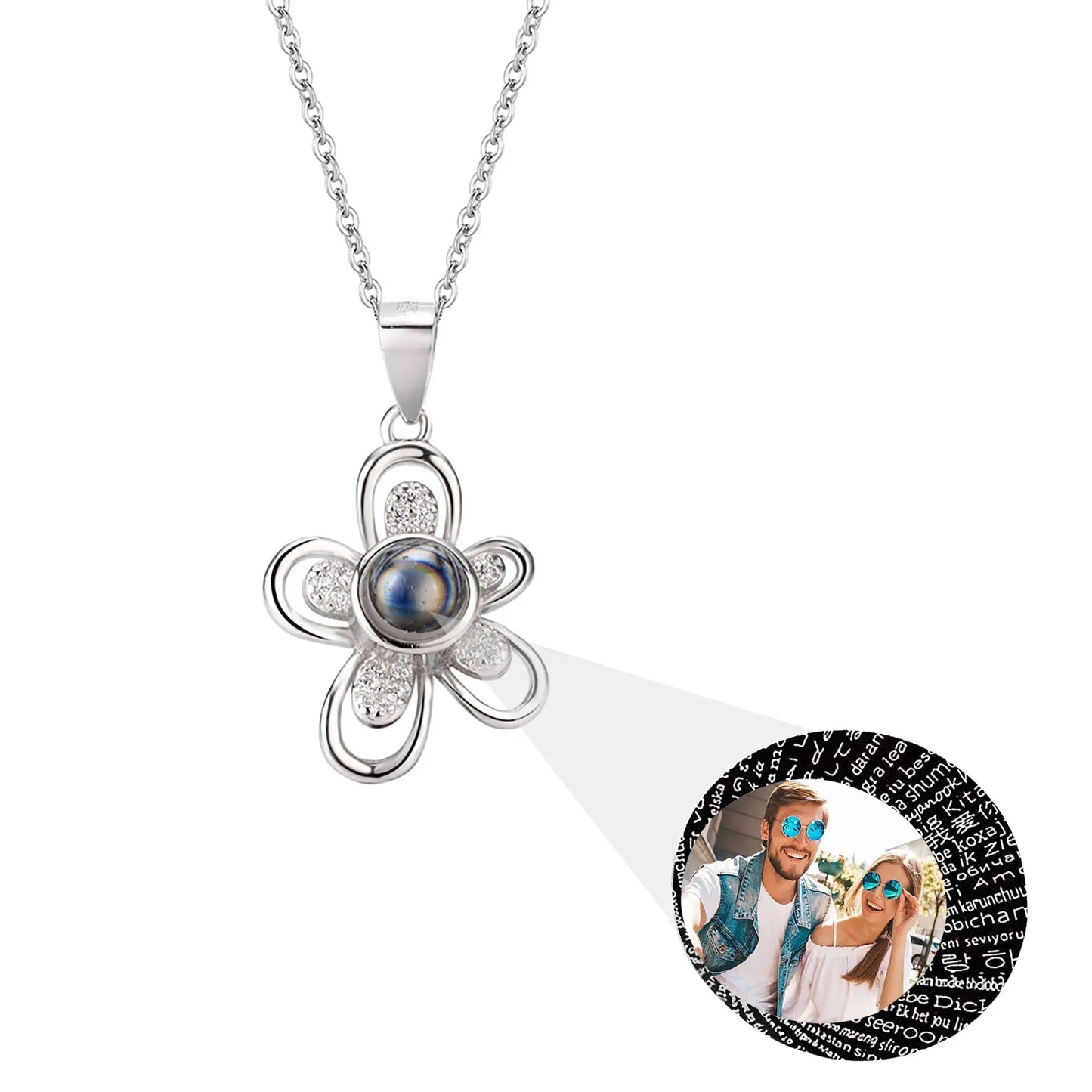 Flowers that can be customized for photos Projection Necklace Pendant Jewelry - Blade & Thread