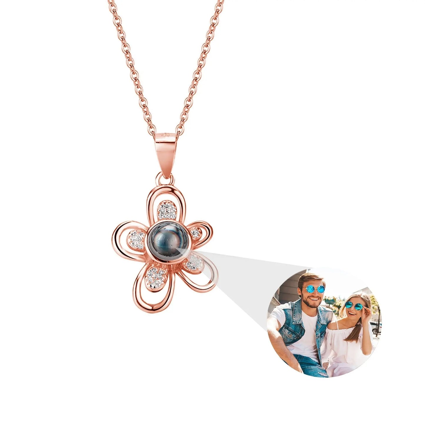 Flowers that can be customized for photos Projection Necklace Pendant Jewelry - Blade & Thread