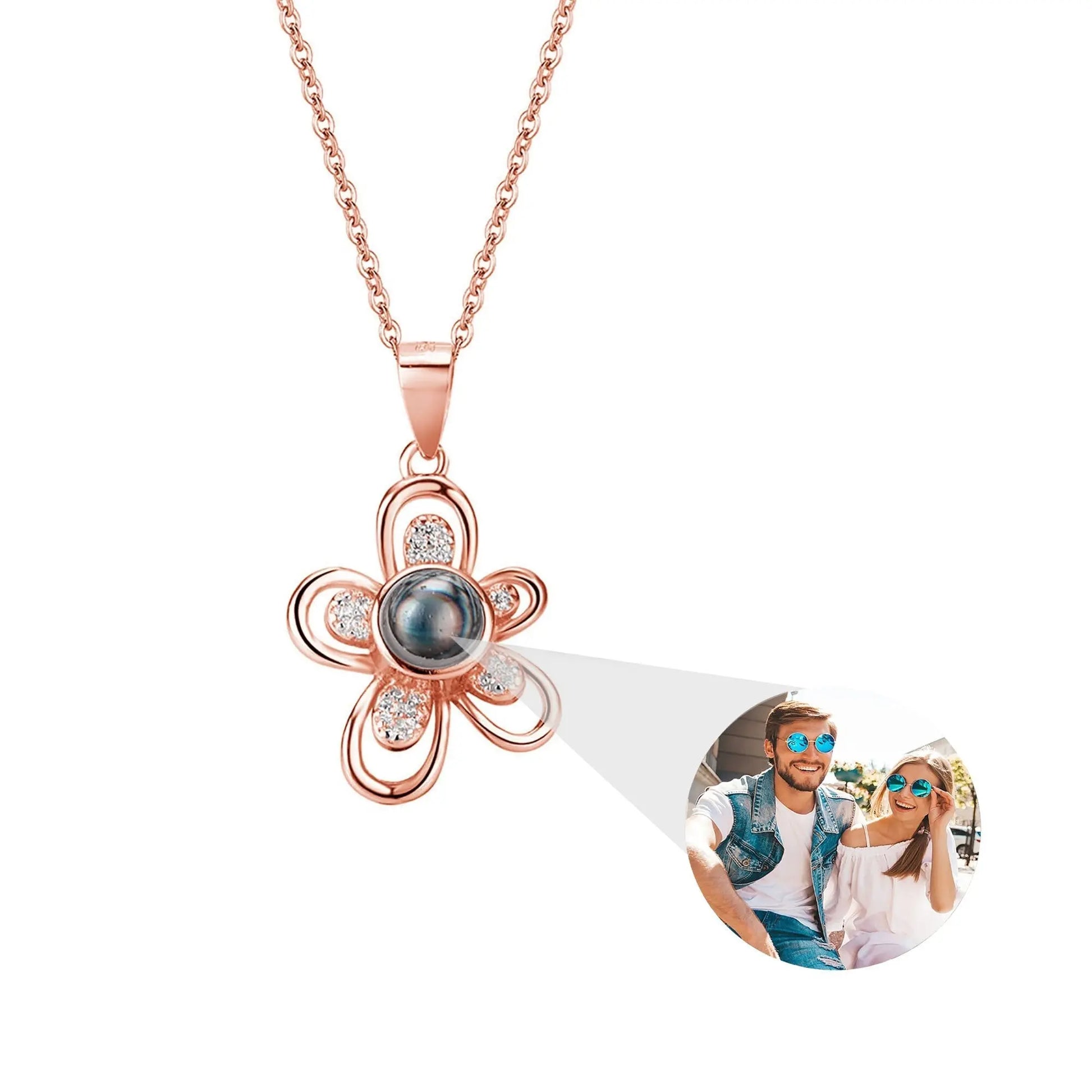 Flowers that can be customized for photos Projection Necklace Pendant Jewelry - Blade & Thread