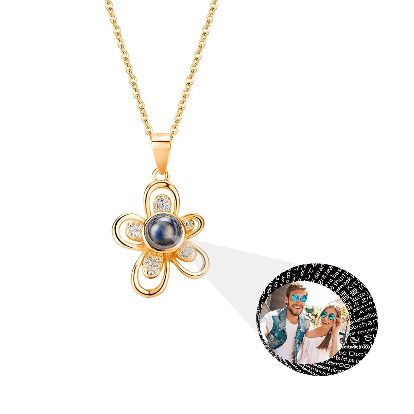 Flowers that can be customized for photos Projection Necklace Pendant Jewelry - Blade & Thread