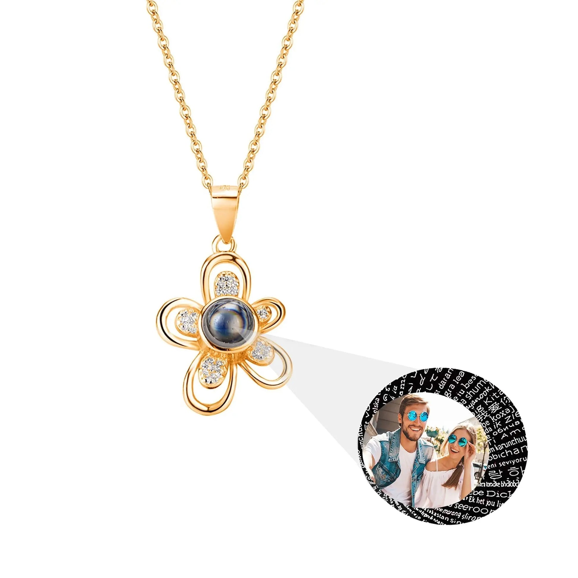 Flowers that can be customized for photos Projection Necklace Pendant Jewelry - Blade & Thread