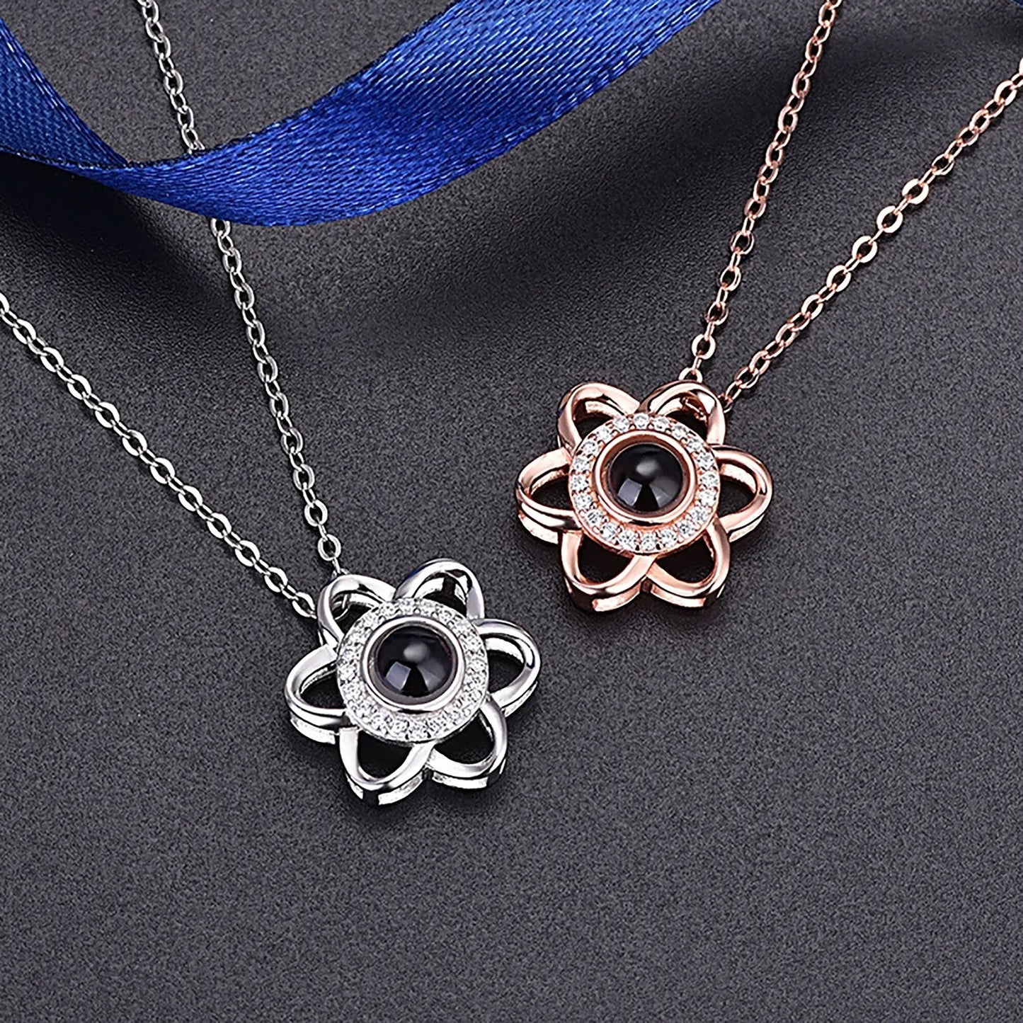 Flowers that can be customized for photosProjection Necklace Pendant Jewelry - Blade & Thread