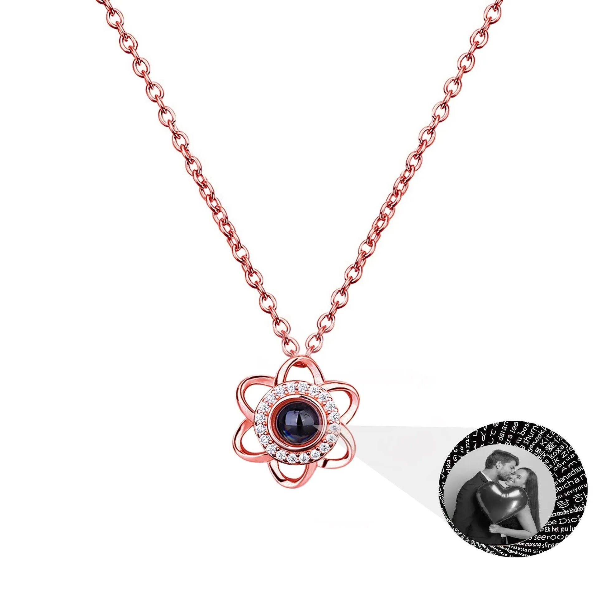 Flowers that can be customized for photosProjection Necklace Pendant Jewelry - Blade & Thread