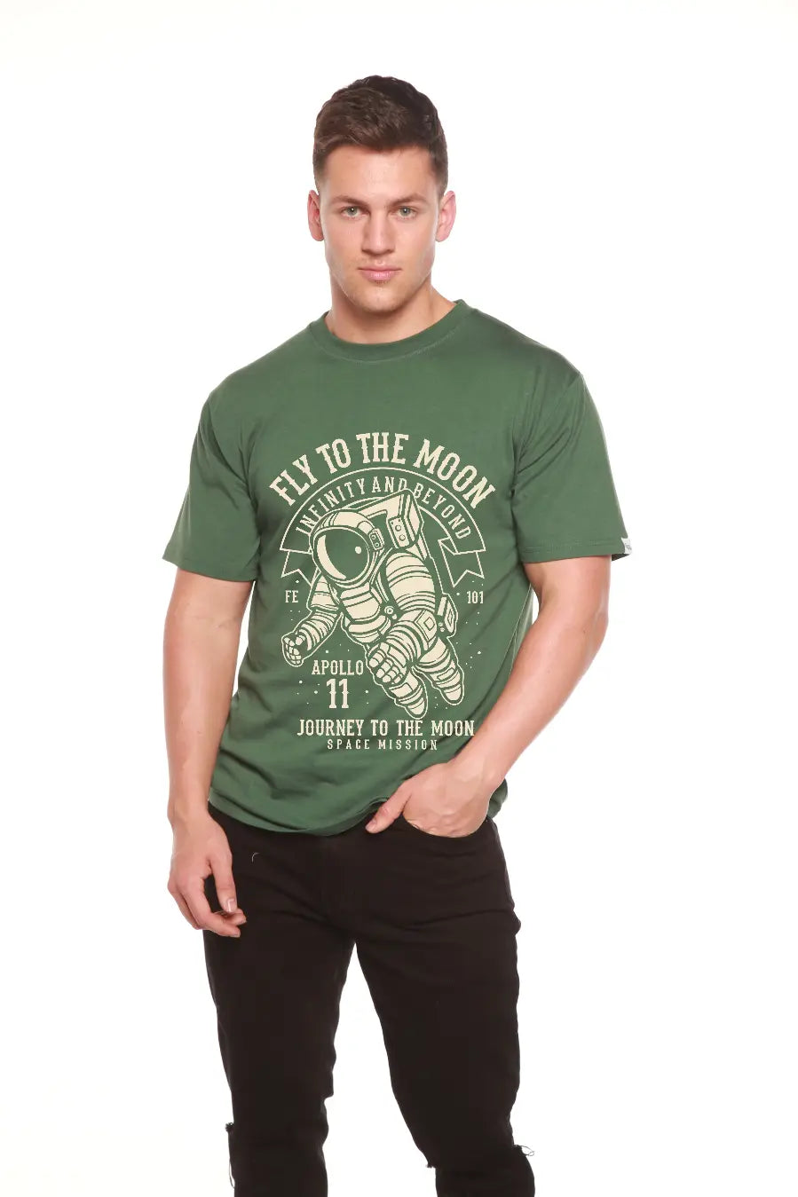 Fly To The Moon Men's Bamboo Viscose/Organic Cotton Short Sleeve Graphic T-Shirt Spun Bamboo