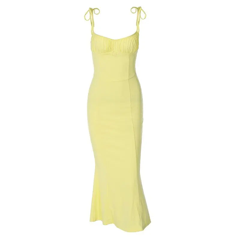 Folds Sleeveless Slips Bandage Solid Maxi Prom Dress Sexy Bodycon Summer - Blade & Thread
